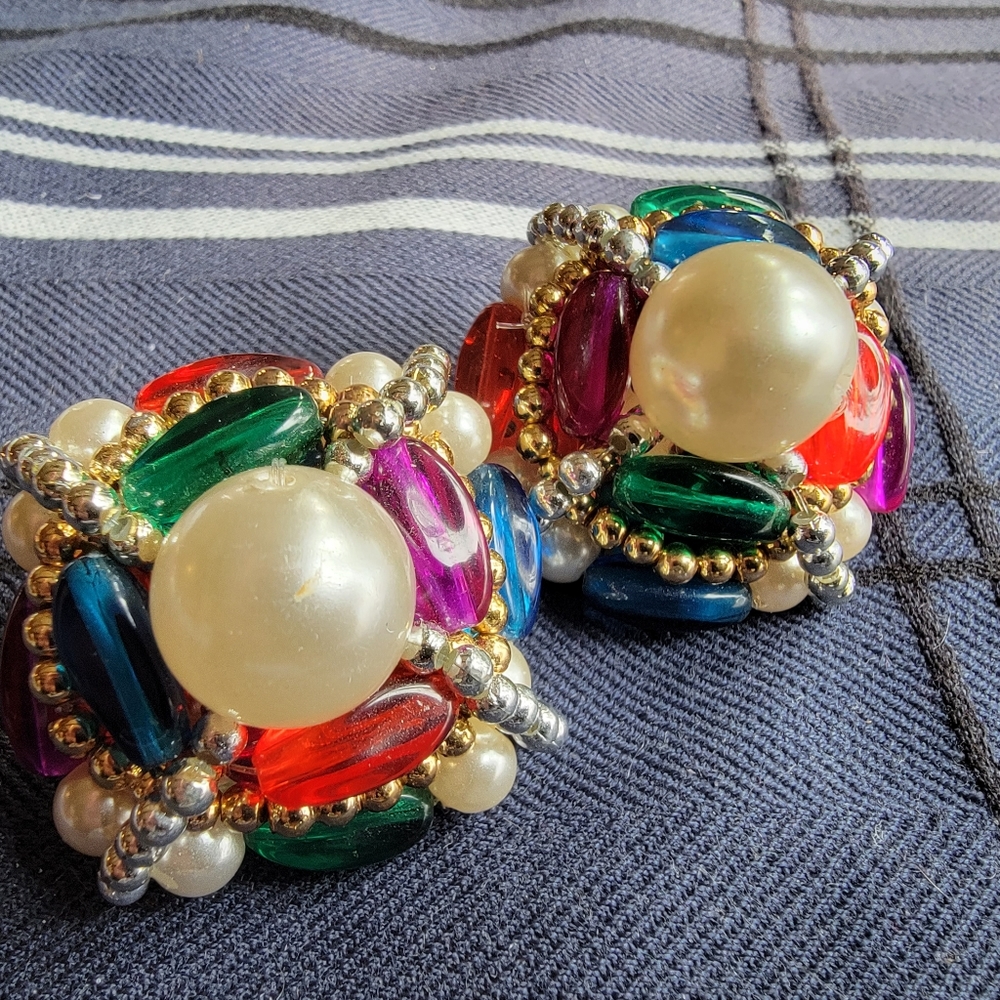 Vintage Multiple colors  beaded pierced earrings